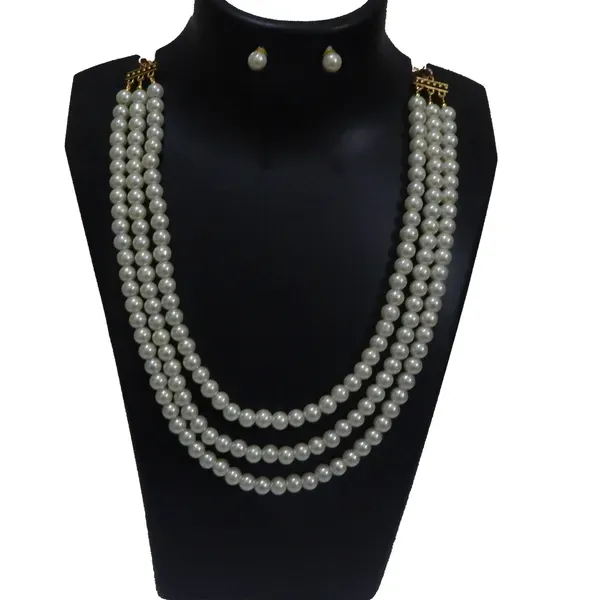 White_Synthetic_Pearl_3_Line_Necklace_For_Women