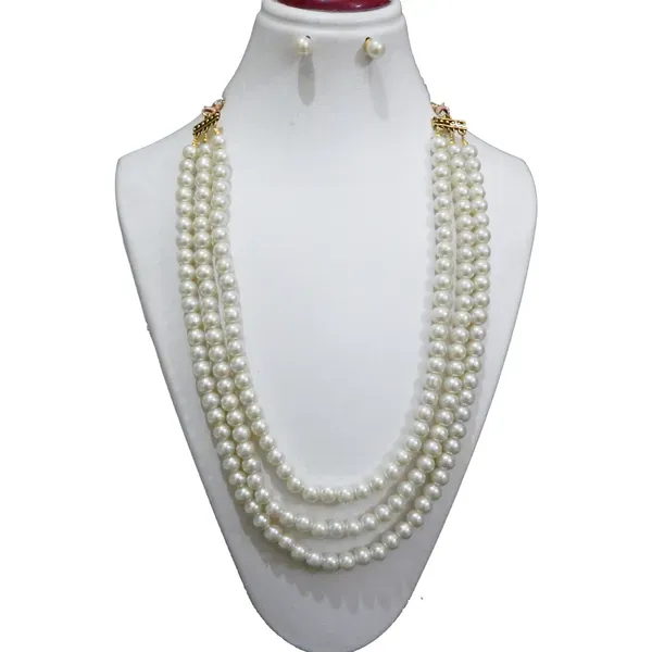 White_Synthetic_Pearl_3_Line_Necklace_For_Women