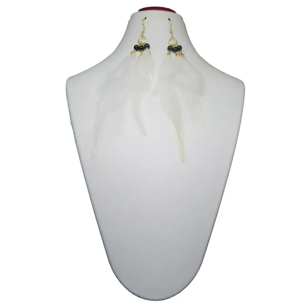 White_Glass_Beads_Bird_Feather_Hook_Earrings_For_Girls