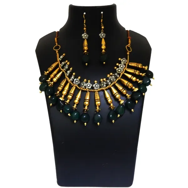 Green_Gemstone_Aventurine_Tumble_Metal_Beads_Necklace_For_Women