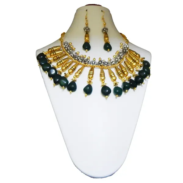 Green_Gemstone_Aventurine_Tumble_Metal_Beads_Necklace_For_Women
