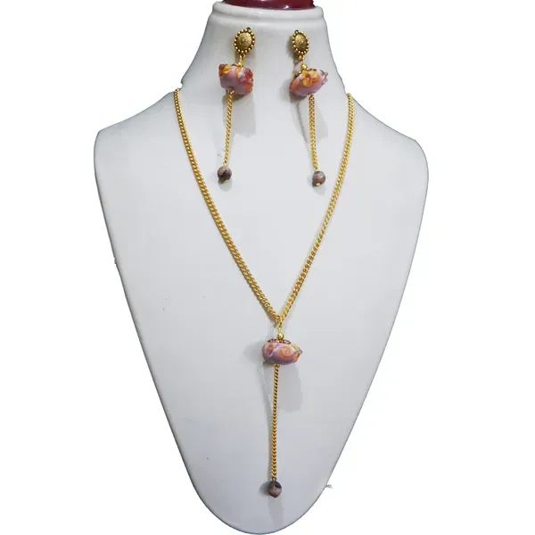 Gold_Metal_Chain_With_Lampwok_Bead_Pendant_Jewelry_For_Women