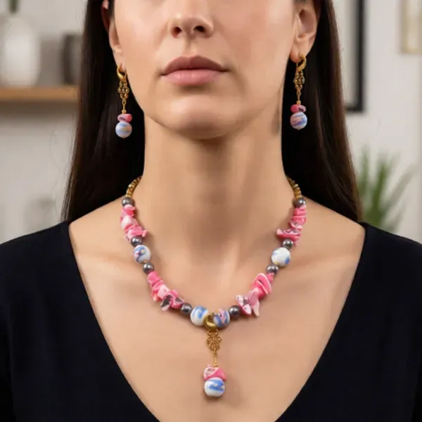 Pink_Fancy_Beaded_Necklace_For_Women