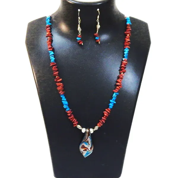 Red_Gem_Stone_Jasper_Turquoise_Chips_With_Glass_Pendant_Neclace_For_Women