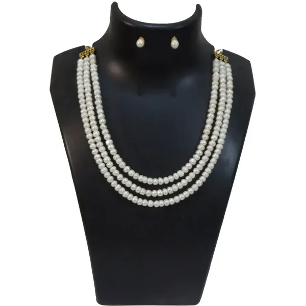 White_3_Line_Real_Pearl_Choker_Necklace_For_Women