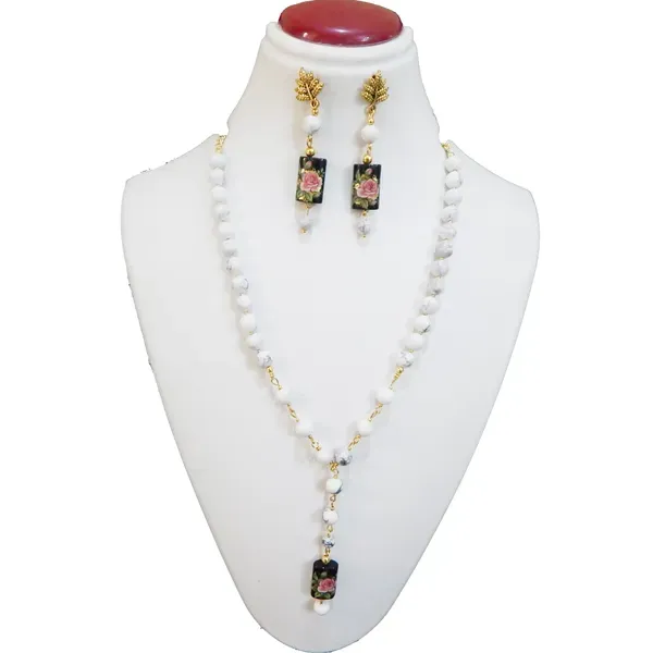 White_Gemstone_Howlite_Beads_Printed_Glass_Pendant_Necklace_For_Women
