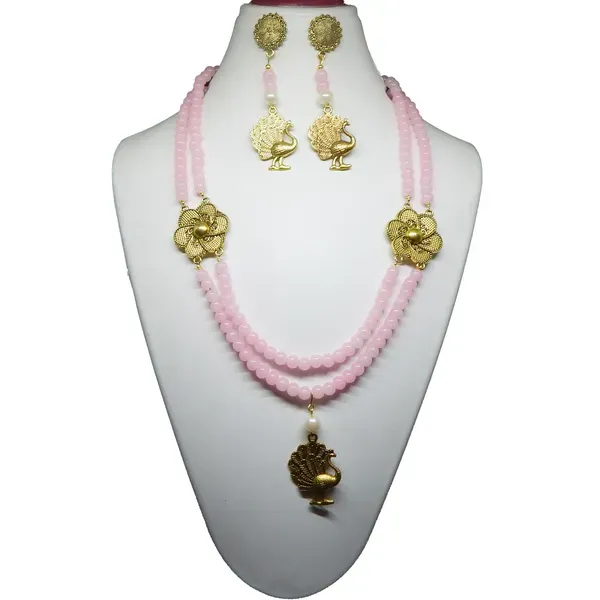 Pink_Glass_Beads_Metal_Pendant_Necklace_For_Women