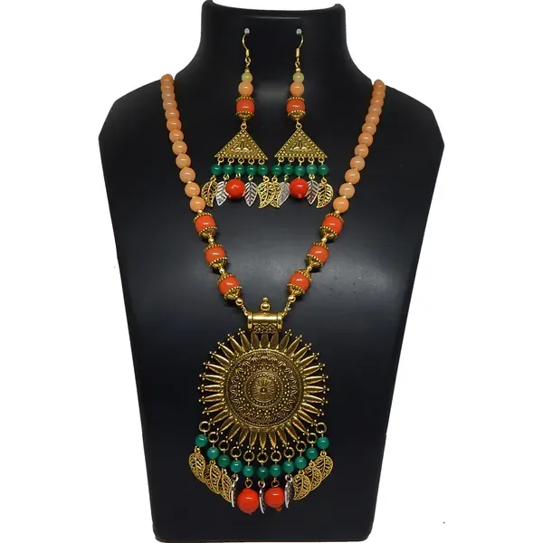 Multicolor_Glass_Beads_Metal_Pendant_Necklace_For_Women
