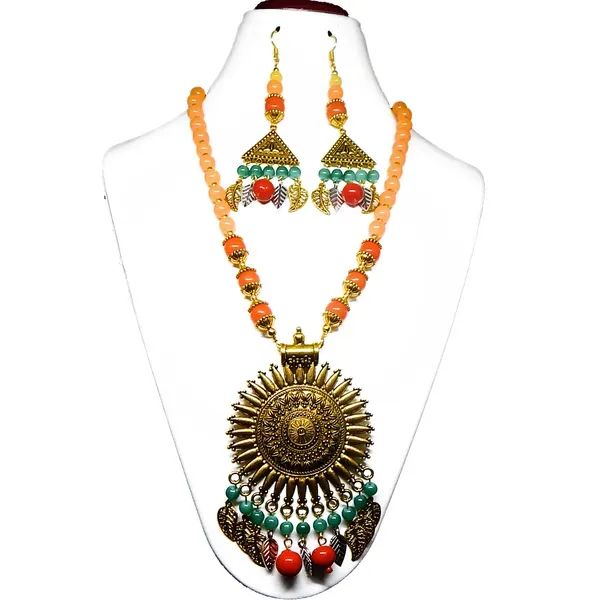 Multicolor_Glass_Beads_Metal_Pendant_Necklace_For_Women