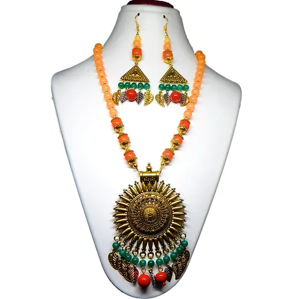 Multicolor_Glass_Beads_Metal_Pendant_Necklace_For_Women