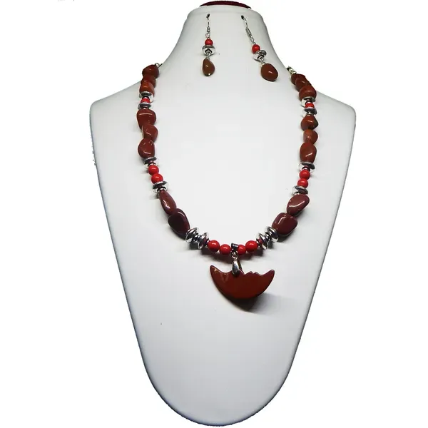 Red_Gemstone_Jasper_Tumble_Coral_Beads_Necklace_For_Women