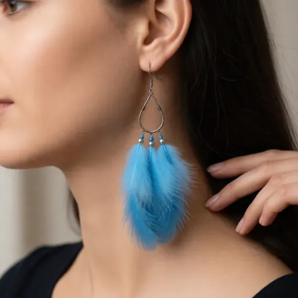 Sky_Blue_Feathers_Hanging_Metal_Earrings_For_Women
