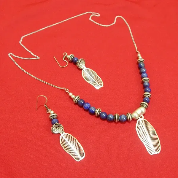 Blue_Gemstone_Lapis_Lazuli_Beads_Silver_Pendant_Necklace_For_Women