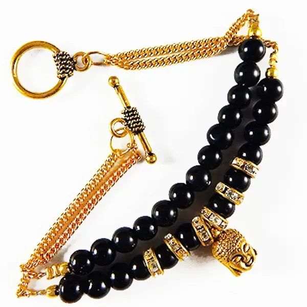 Black_Gemstone_Onyx_6mm_Round_Beads_Gold_Chain_Bracelet_For_Women