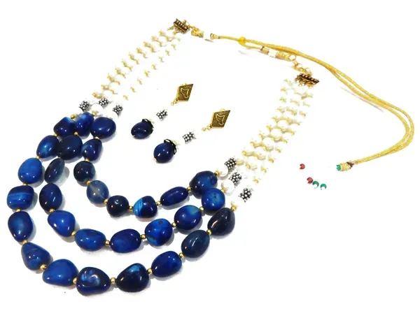 Blue_Gemstone_Agate_Synthetic_Pearl_Necklace_For_Women