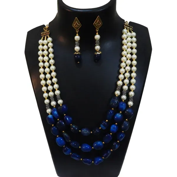 Blue_Gemstone_Agate_Synthetic_Pearl_Necklace_For_Women