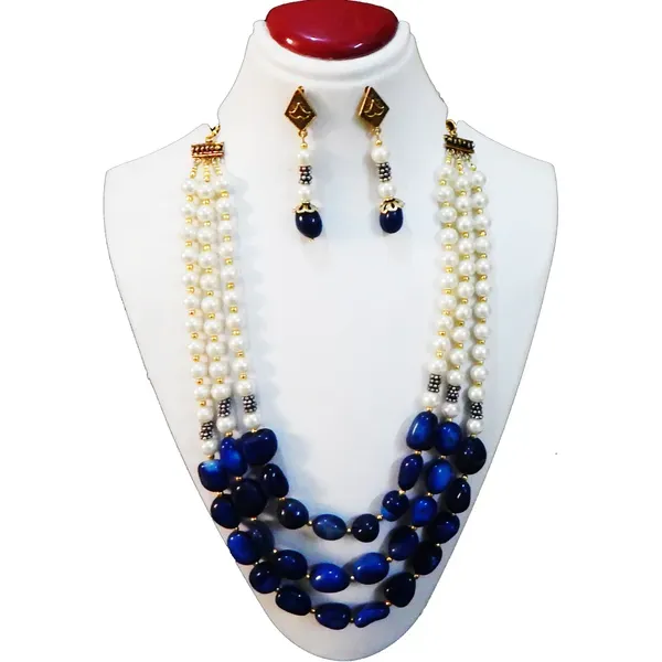 Blue_Gemstone_Agate_Synthetic_Pearl_Necklace_For_Women