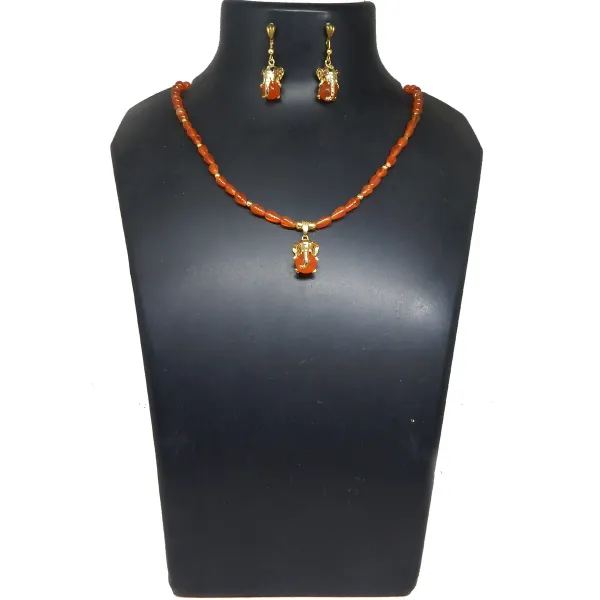 Orange_Gemstone_Carnelian_Ganesh_Pendant_Beads_Necklace_For_Women