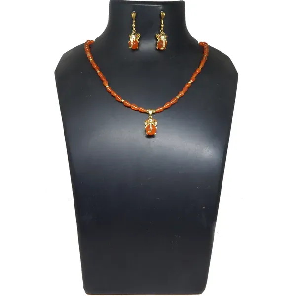 Orange_Gemstone_Carnelian_Ganesh_Pendant_Beads_Necklace_For_Women