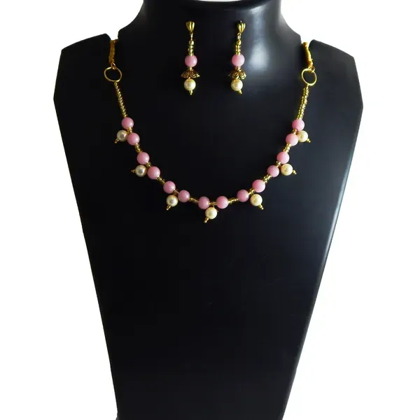 Pink_Plain_Glass_Beads_Synthetic_Pearl_Choker_Necklace_For_Women
