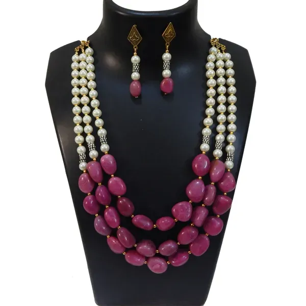 Multicolor_Gemstone_Ruby_Agate_Synthetic_Pearl_Necklace_For_Women