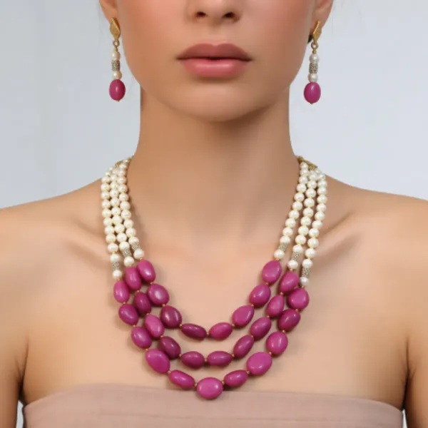 Multicolor_Gemstone_Ruby_Agate_Synthetic_Pearl_Necklace_For_Women