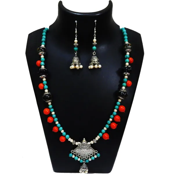 Multicolor_Glass_Beaded_Metal_Pendant_Long_Necklace_For_Women