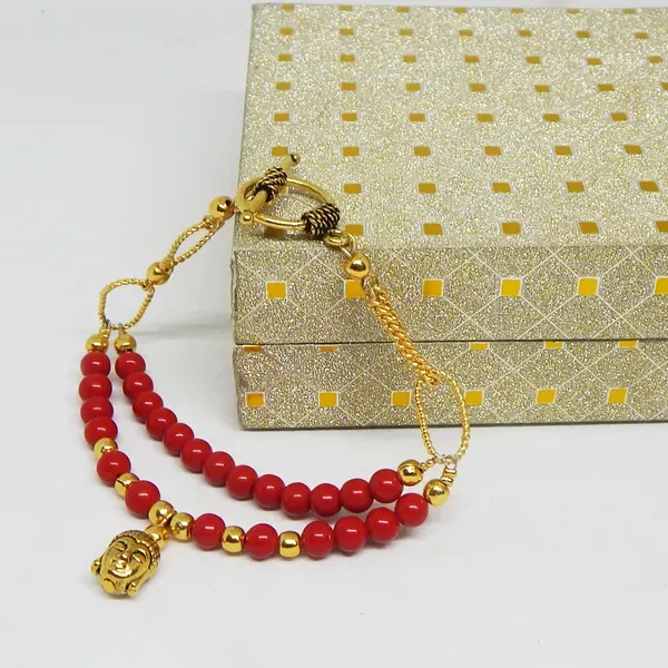 Red_Gemstone_Coral_6mm_Round_Beads_Gold_Chain_Bracelet_For_Women