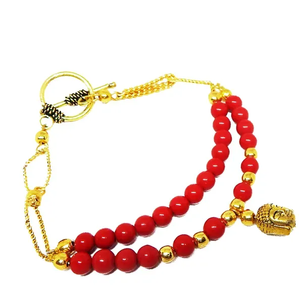 Red_Gemstone_Coral_6mm_Round_Beads_Gold_Chain_Bracelet_For_Women