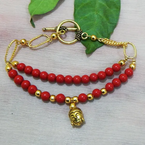 Red_Gemstone_Coral_6mm_Round_Beads_Gold_Chain_Bracelet_For_Women