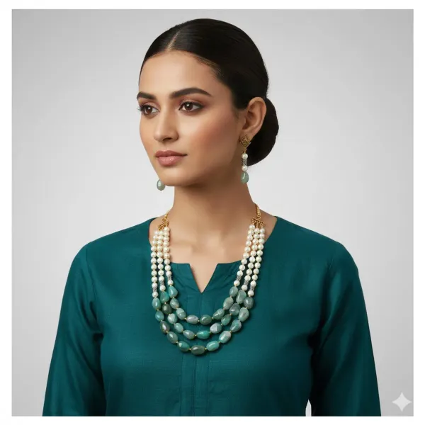 Green_Gemstone_Aventurine_Synthetic_Pearl_Necklace_For_Women