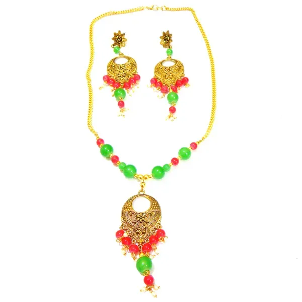 Multicolor_Glass_Beads_Metal_Pendant_Necklace_For_Women
