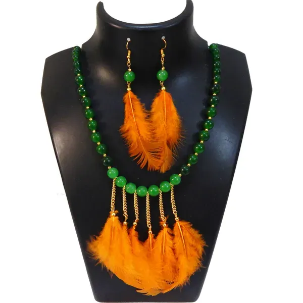 Orange_Glass_Beads_Feather_Pendants_Fancy_Jewelry_For_Women