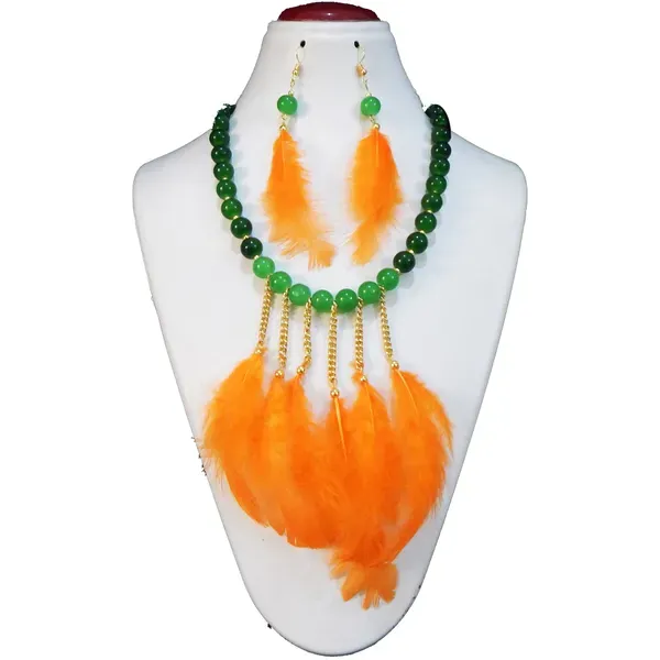 Orange_Glass_Beads_Feather_Pendants_Fancy_Jewelry_For_Women