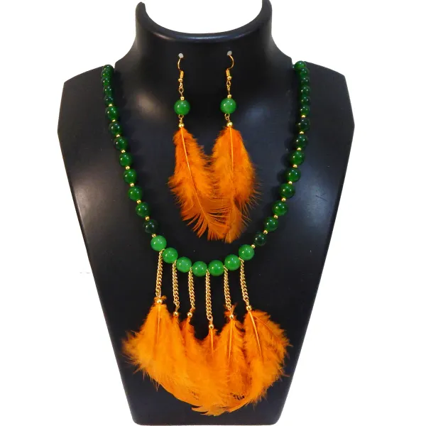 Orange_Glass_Beads_Feather_Pendants_Fancy_Jewelry_For_Women