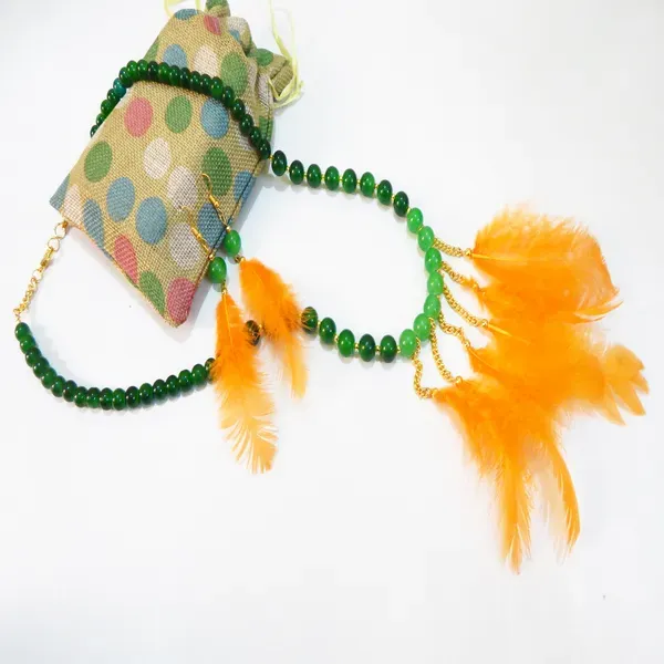 Orange_Glass_Beads_Feather_Pendants_Fancy_Jewelry_For_Women