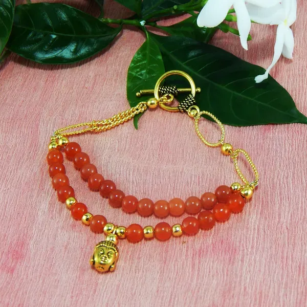 Orange_Gemstone_Carnelian_6mm_Round_Beads_Gold_Chain_Bracelet_For_Women