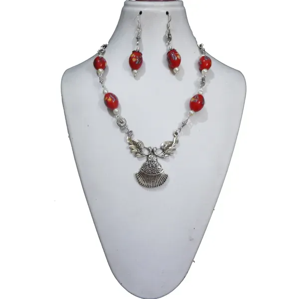 Red_Fancy_Lampwork_Beads_With_Metal_Pendant_Necklace_For_Women