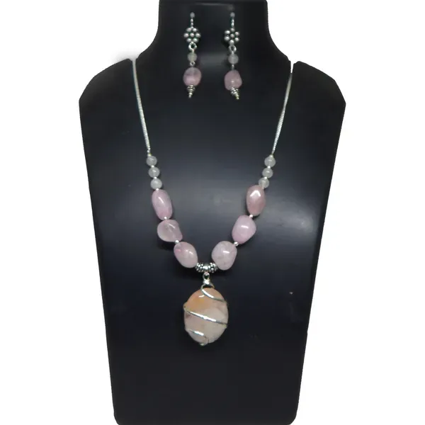 Pink_Gemstone_Rose_Quartz_Beads_Pendant_Necklace_For_Women
