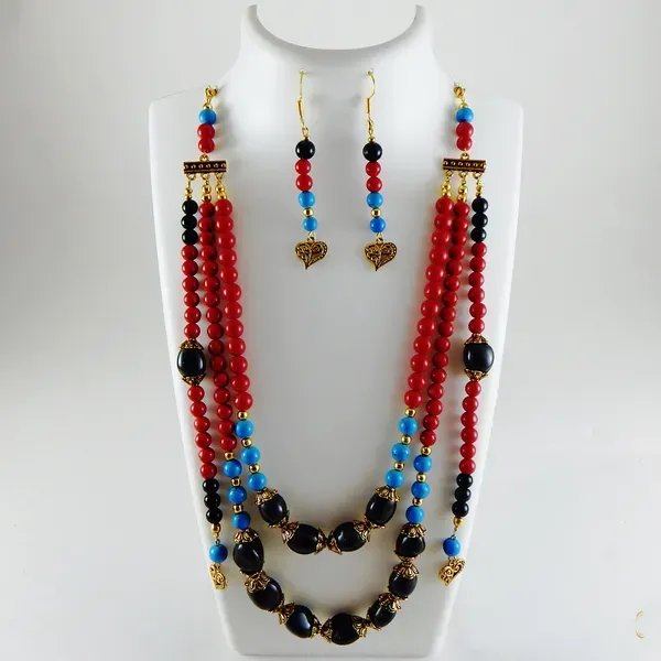 Multicolor_Gemstone_Three-Strand_Beads_Necklace_For_Women