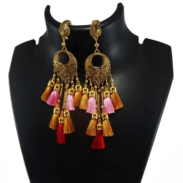 Multicolor_Metal_Finding_With_Tassels_Hanging_Earrings_For_Women