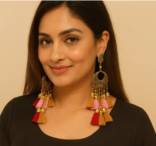 Multicolor_Metal_Finding_With_Tassels_Hanging_Earrings_For_Women