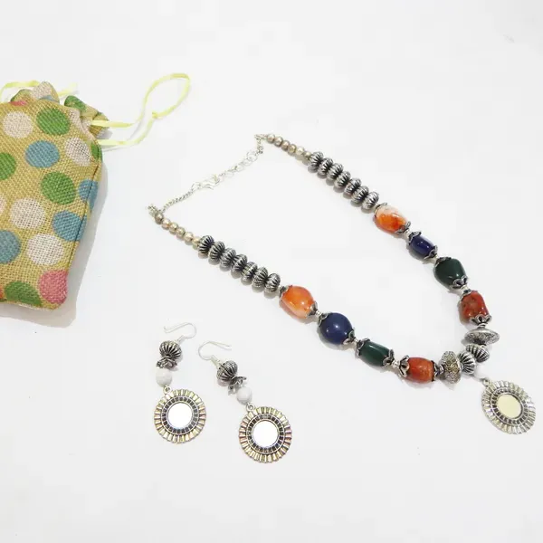 Multicolor_Gemstone_Tumble_Metal_Beads_Necklace_For_Women