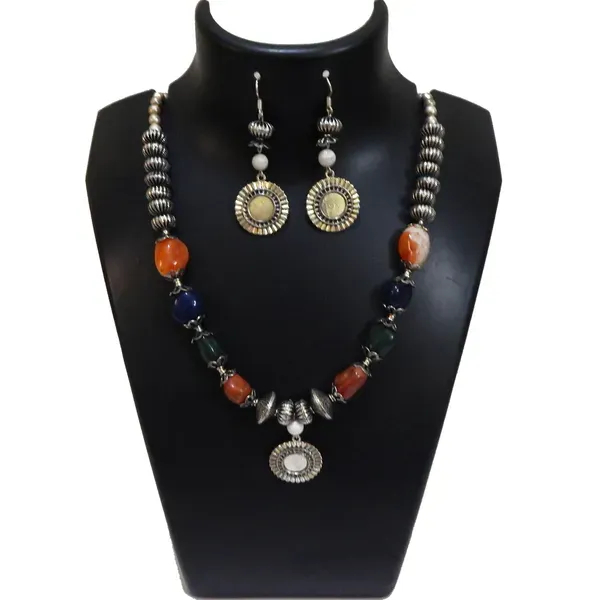 Multicolor_Gemstone_Tumble_Metal_Beads_Necklace_For_Women