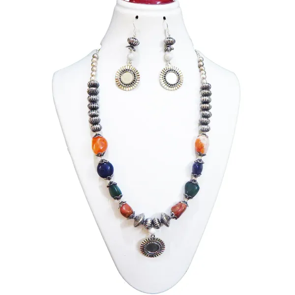 Multicolor_Gemstone_Tumble_Metal_Beads_Necklace_For_Women
