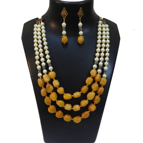 Yellow_Aventurine_Synthetic_Pearl_Necklace_For_Women
