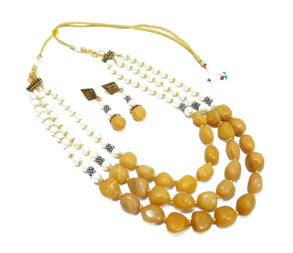 Yellow_Aventurine_Synthetic_Pearl_Necklace_For_Women
