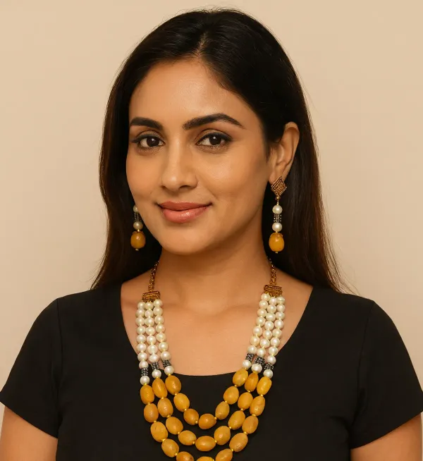 Yellow_Aventurine_Synthetic_Pearl_Necklace_For_Women