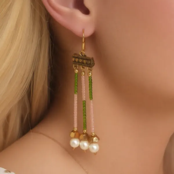 Pink_Green_Glass_Seed_Beaded_With_Pearl_Earrings_For_Women