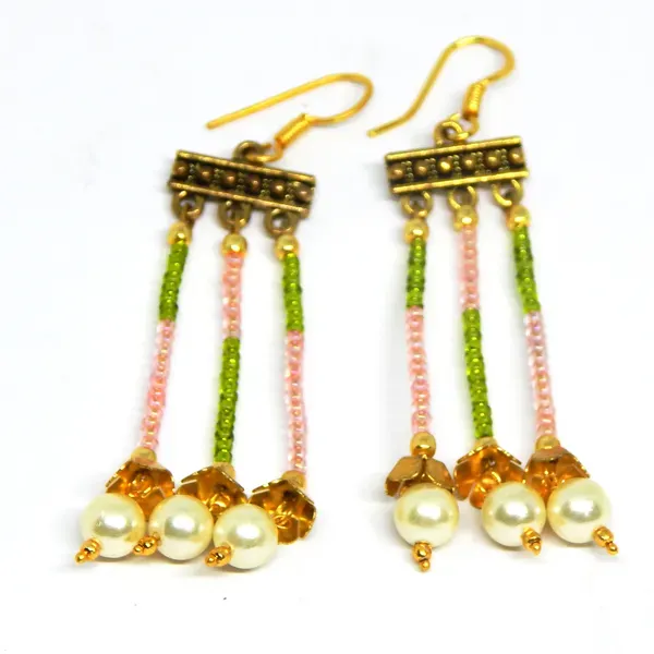 Pink_Green_Glass_Seed_Beaded_With_Pearl_Earrings_For_Women